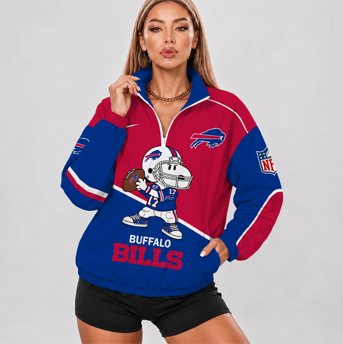 [SPECIAL OFFER] NEW CUSTOMIZED NFL03 BFB BUFFALO BILLS V-NECK ZIPPER SWEATSHIRT JACKET