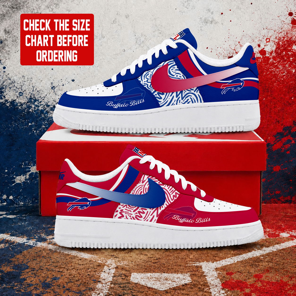LIMITED EDITION - NEW CUSTOMIZED NFL03 BFB BUFFALO BILLS AF1 SHOES