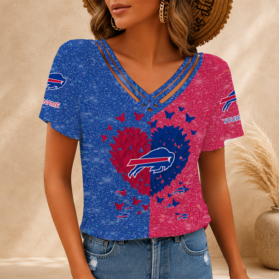 LIMITED EDITION - NEW CUSTOMIZED NFL03 BFB BUFFALO BILLS V-NECK SHIRT