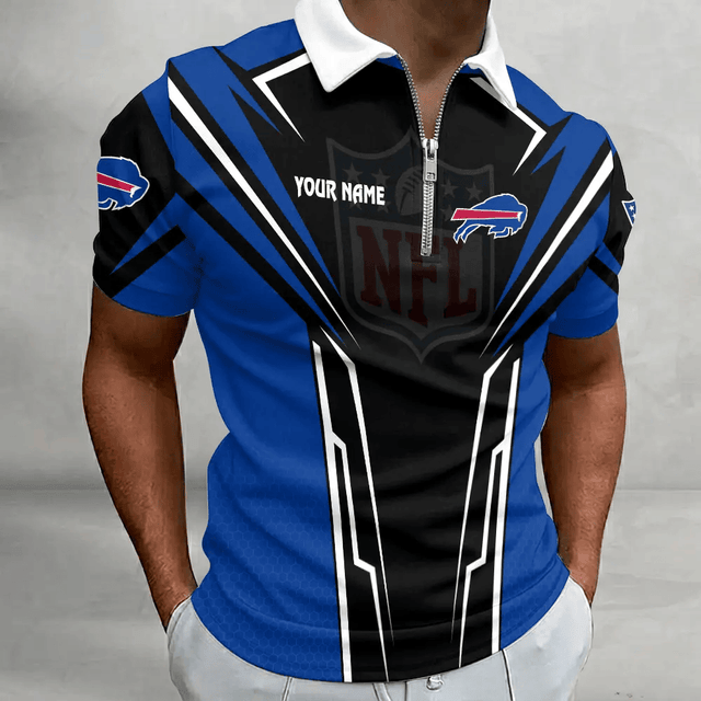 [SPECIAL OFFER] NEW CUSTOMIZED NFL03 BFB BUFFALO BILLS ZIP POLO SHIRT
