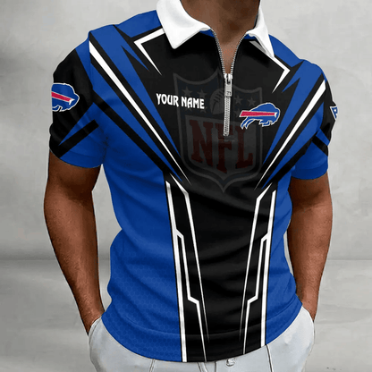 [SPECIAL OFFER] NEW CUSTOMIZED NFL03 BFB BUFFALO BILLS ZIP POLO SHIRT