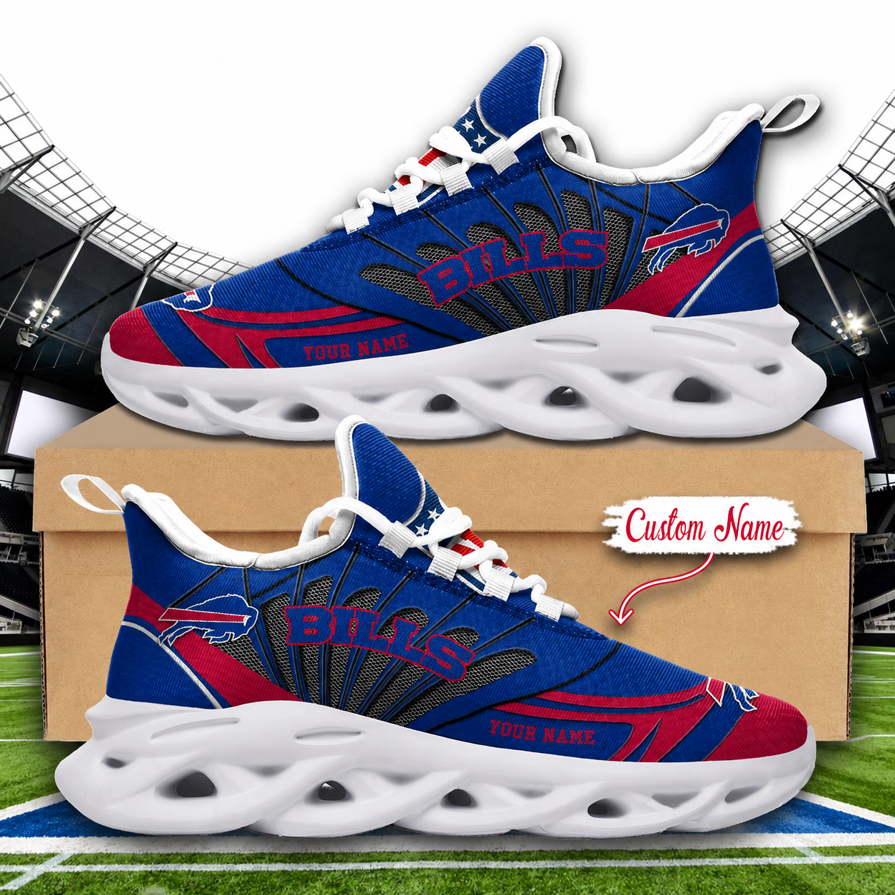 LIMITED EDITION - NEW CUSTOMIZED NFL03 BFB BUFFALO BILLS UNISEX CLUNKY SNEAKERS