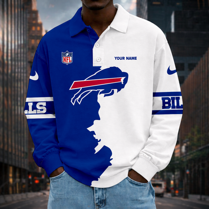 LIMITED EDITION - NEW CUSTOMIZED NFL03 BFB BF BILLS MEN LONG SLEEVE POLO