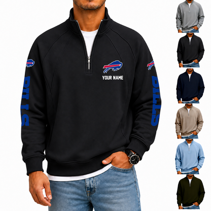 [SPECIAL OFFER] NEW CUSTOMIZED NFL03 BFB BUFFALO BILLS MEN'S QUARTER ZIP PULLOVER