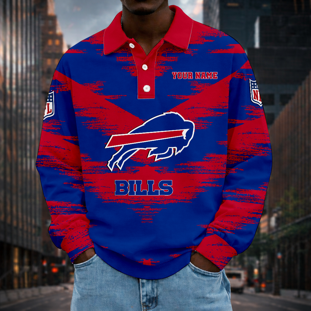 LIMITED EDITION - NEW CUSTOMIZED NFL03 BFB BUFFALO BILLS MEN LONG SLEEVE POLO