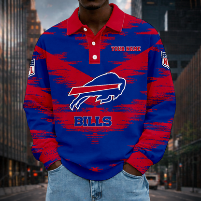 LIMITED EDITION - NEW CUSTOMIZED NFL03 BFB BUFFALO BILLS MEN LONG SLEEVE POLO