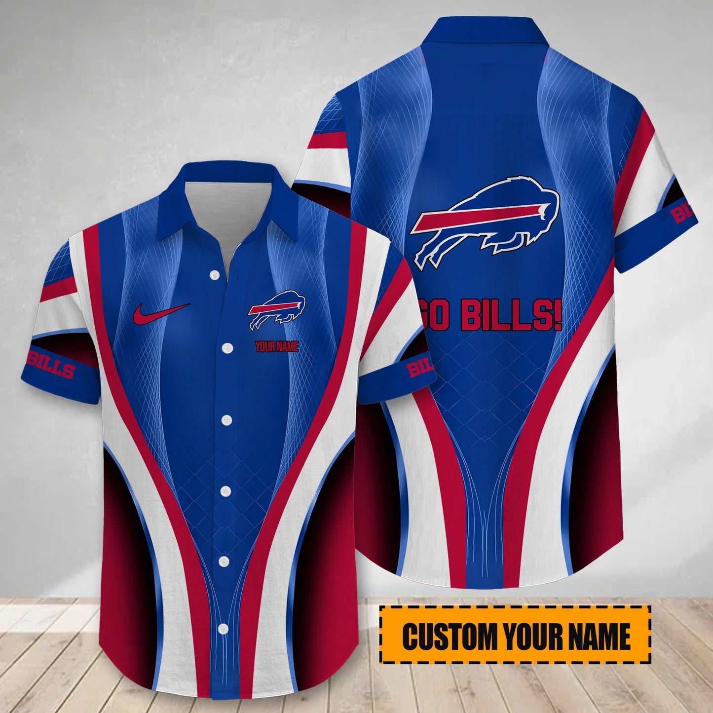 LIMITED EDITION - NEW CUSTOMIZED NFL03 BFB BUFFALO BILLS SHORT SLEEVE BUTTON-UP SHIRT