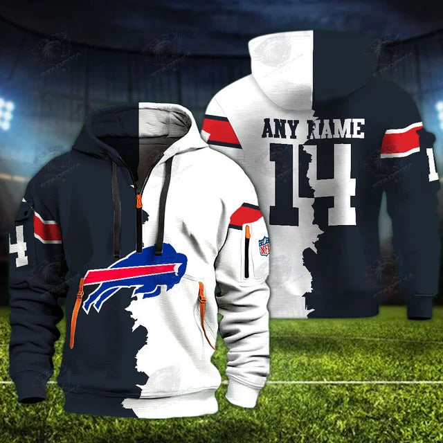 [SPECIAL OFFER] NEW CUSTOMIZED NFL03 BFB BUFFALO BILLS QUARTER ZIP HOODIE