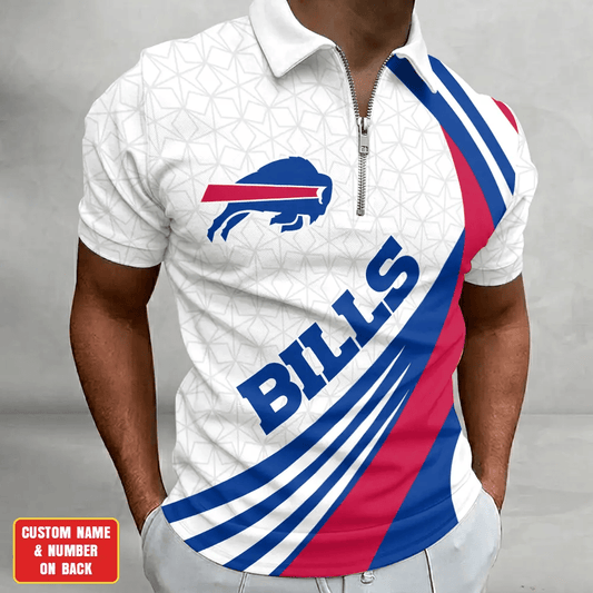 [SPECIAL OFFER] NEW CUSTOMIZED NFL03 BFB BUFFALO BILLS ZIP POLO SHIRT