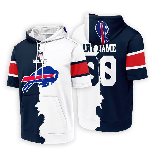 LIMITED EDITION - NEW CUSTOMIZED NFL03 BFB BUFFALO BILLS SHORT SLEEVE HOODIE T-SHIRT