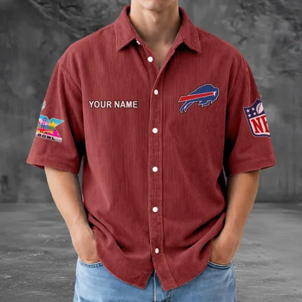 LIMITED EDITION - NEW CUSTOMIZED NFL03 BFB BUFFALO BILLS SEERSUCKER BUTTON SHIRT