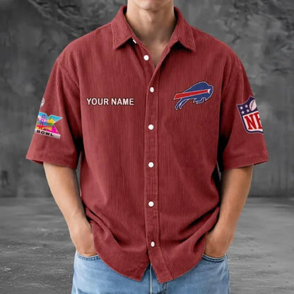 LIMITED EDITION - NEW CUSTOMIZED NFL03 BFB BUFFALO BILLS SEERSUCKER BUTTON SHIRT