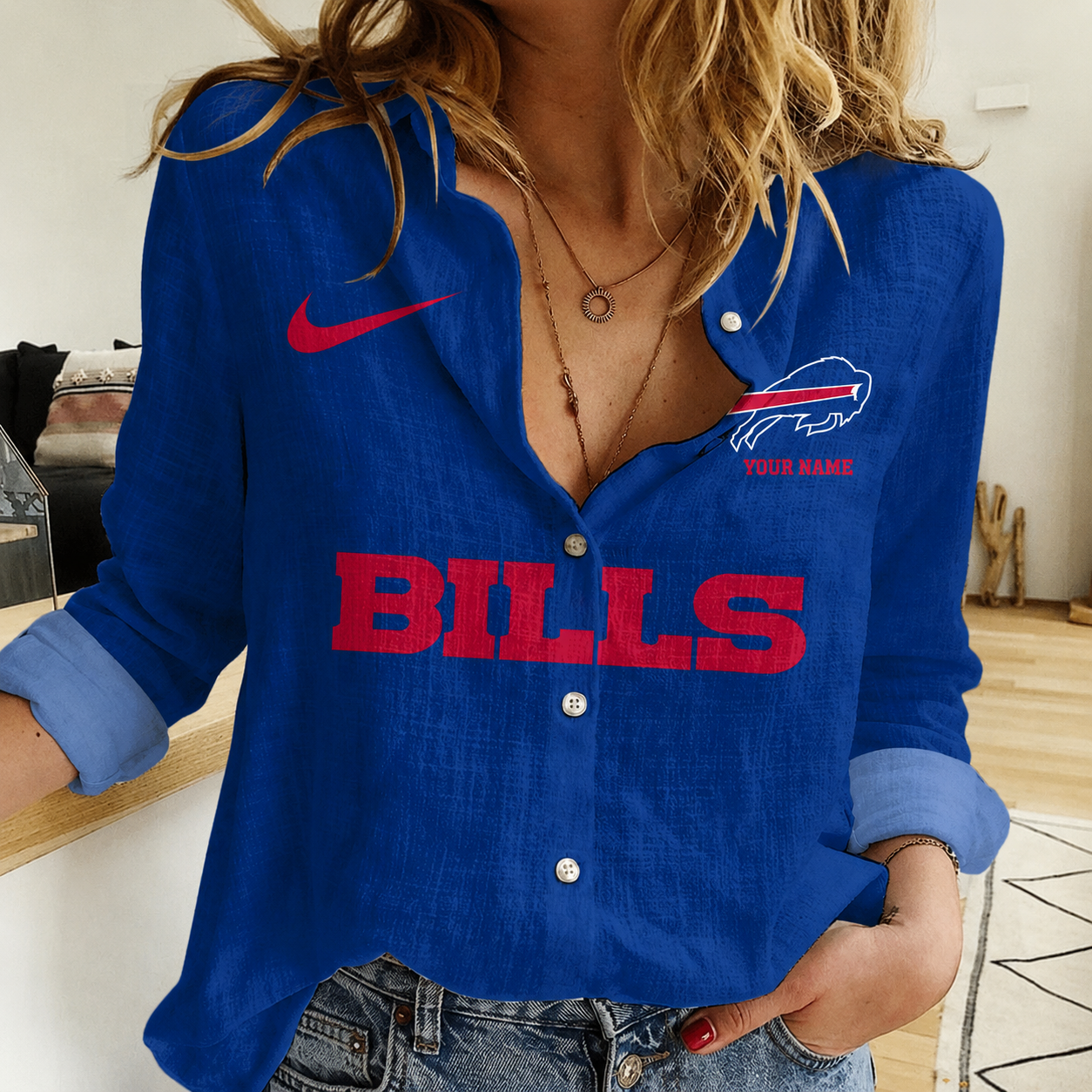 LIMITED EDITION - NEW CUSTOMIZED NFL03 BFB BUFFALO BILLS WOMEN CASUAL SHIRT