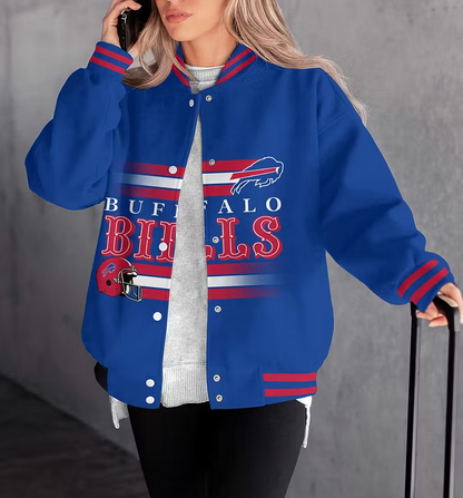 LIMITED EDITION - NEW CUSTOMIZED NFL03 BFB BUFFALO BILLS SATIN VARSITY & BASEBALL JACKET