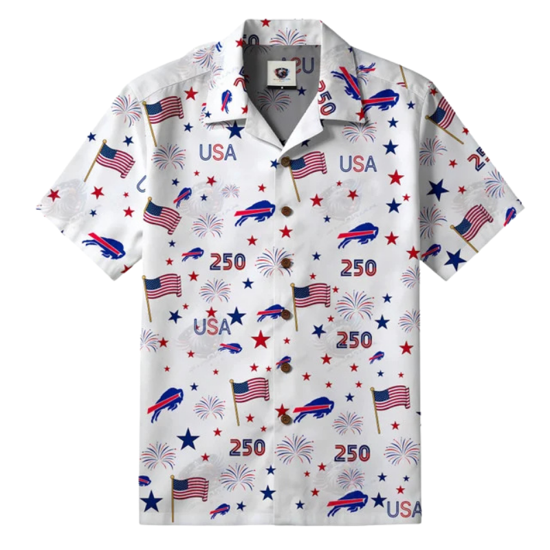 LIMITED EDITION - NEW CUSTOMIZED NFL03 BFB BUFFALO BILLS PATRIOTIC 250 USA HAWAIIAN SHIRT