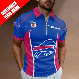 LIMITED EDITION - NEW CUSTOMIZED NFL03 BFB BUFFALO BILLS ZIP POLO SHIRT