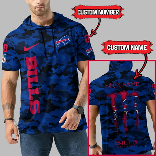 LIMITED EDITION - NEW CUSTOMIZED NFL03 BFB BUFFALO BILLS SHORT SLEEVE HOODIE