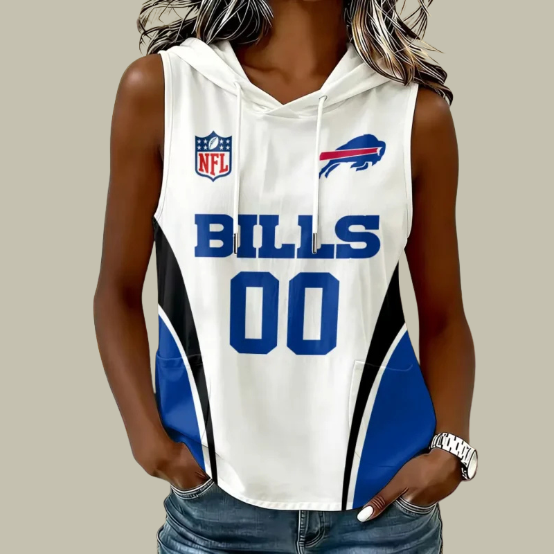 [SPECIAL OFFER] NEW CUSTOMIZED NFL03 BFB BUFFALO BILLS WOMEN'S SLEEVELESS HOODED POCKET TANK TOP