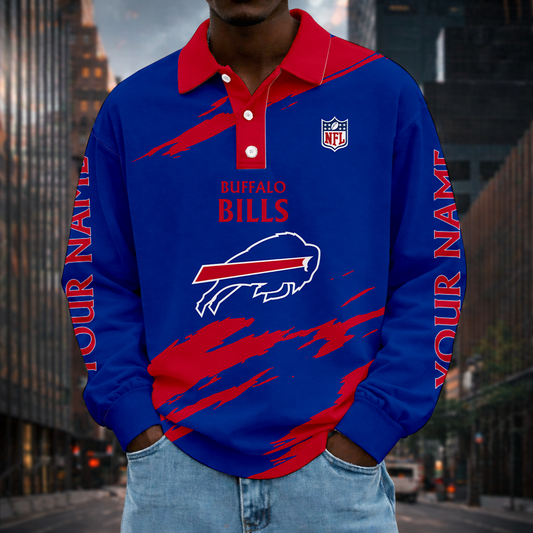 LIMITED EDITION - NEW CUSTOMIZED NFL03 BFB BUFFALO BILLS MEN LONG SLEEVE POLO