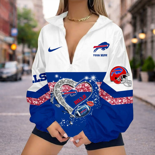 LIMITED EDITION - NEW CUSTOMIZED NFL03 BFB BUFFALO BILLS V-NECK ZIPPER SWEATSHIRT JACKET