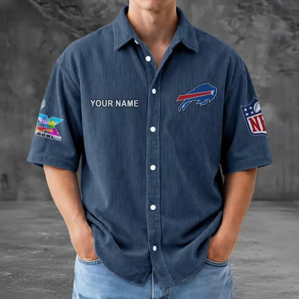 LIMITED EDITION - NEW CUSTOMIZED NFL03 BFB BUFFALO BILLS SEERSUCKER BUTTON SHIRT