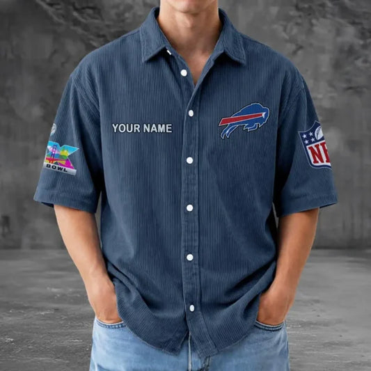LIMITED EDITION - NEW CUSTOMIZED NFL03 BFB BUFFALO BILLS SEERSUCKER BUTTON SHIRT