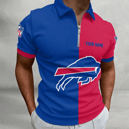 [SPECIAL OFFER] NEW CUSTOMIZED NFL03 BFB BUFFALO BILLS ZIP POLO SHIRT
