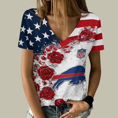[SPECIAL OFFER] NEW CUSTOMIZED NFL03 BFB BUFFALO BILLS V-NECK FEMALE SHIRT