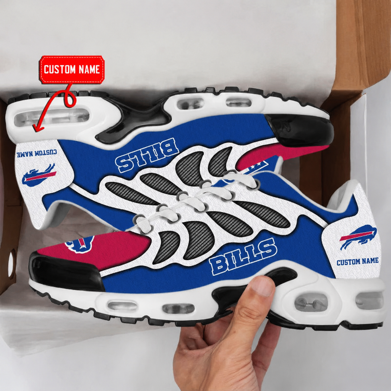 LIMITED EDITION - NEW CUSTOMIZED NFL03 BFB BUFFALO BILLS AIR MAX PLUS SNEAKERS