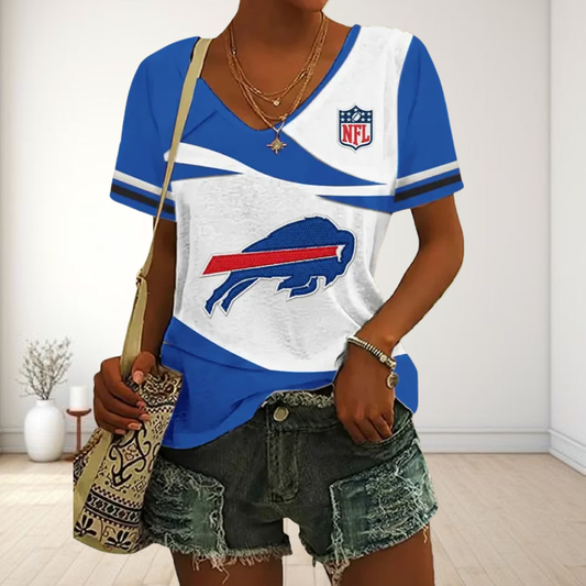LIMITED EDITION - NEW CUSTOMIZED NFL03 BFB BUFFALO BILLS V-NECK FEMALE SHIRT