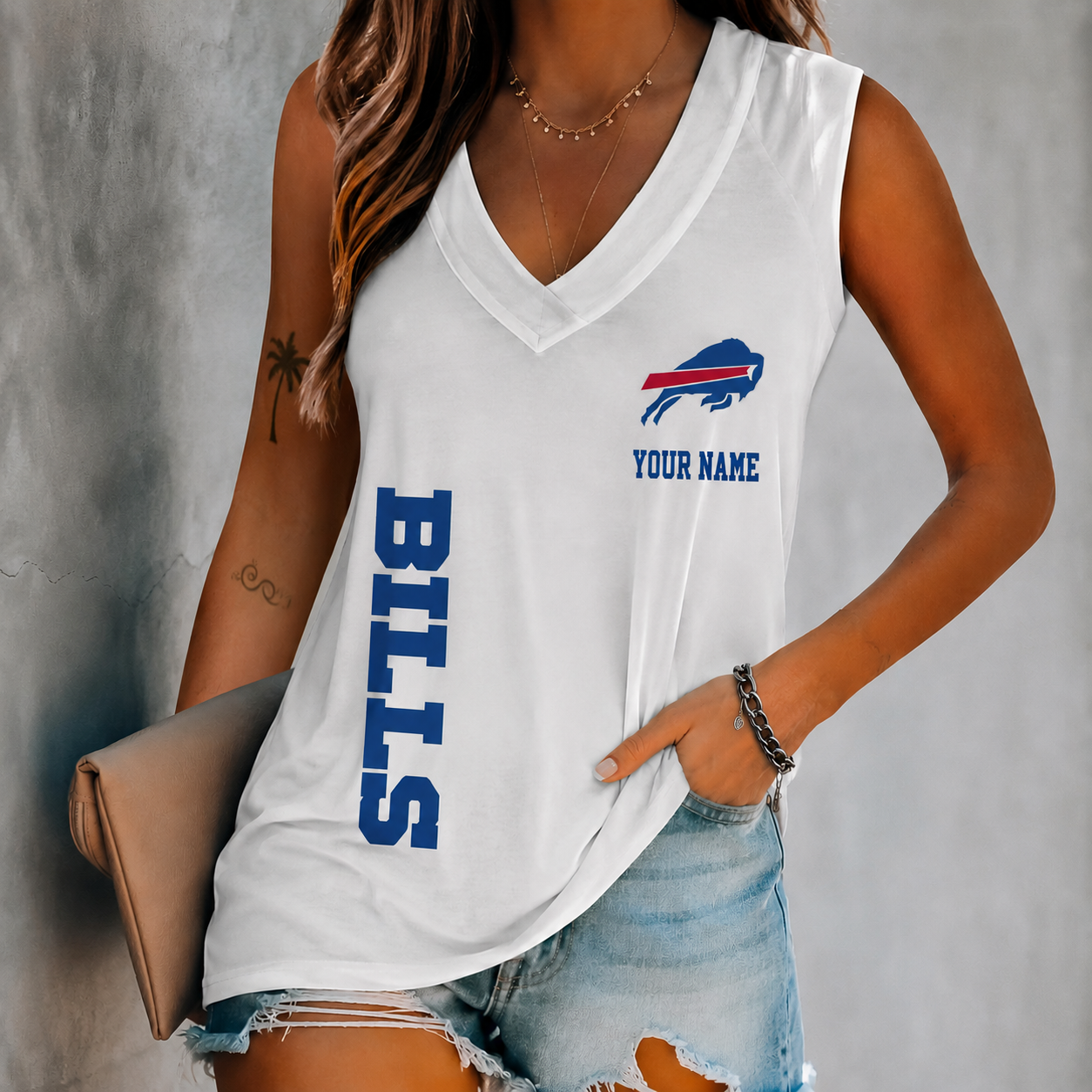 LIMITED EDITION - NEW CUSTOMIZED NFL03 BFB BUFFALO BILLS WOMEN'S V-NECK TANK TOP