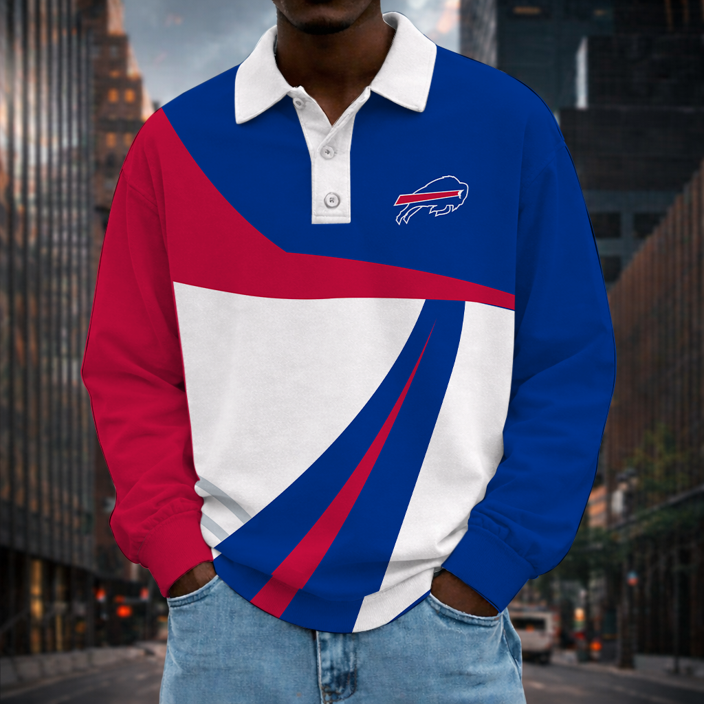 [SPECIAL OFFER] NEW CUSTOMIZED NFL03 BFB BUFFALO BILLS LONG SLEEVE POLO SHIRT