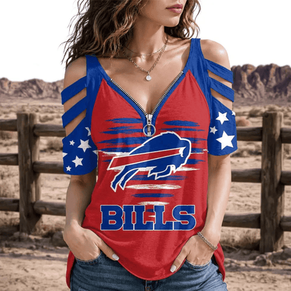 [SPECIAL OFFER] NEW CUSTOMIZED NFL03 BFB BUFFALO BILLS STRAPPY COLD-SHOULDER TOP