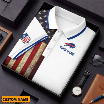 [SPECIAL OFFER] NEW CUSTOMIZED NFL03 BFB BUFFALO BILLS US FLAG POLO SHIRT