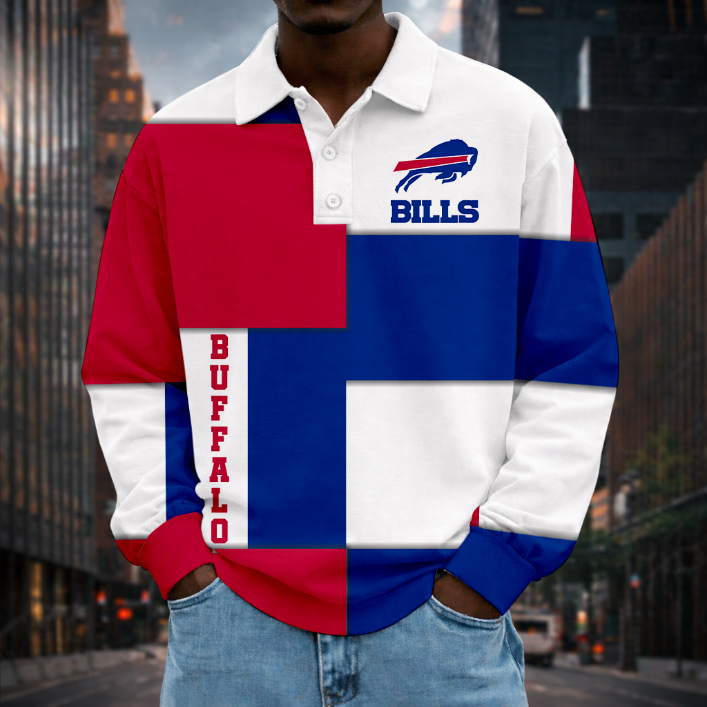 LIMITED EDITION - NEW CUSTOMIZED NFL03 BFB BUFFALO BILLS MEN LONG SLEEVE POLO