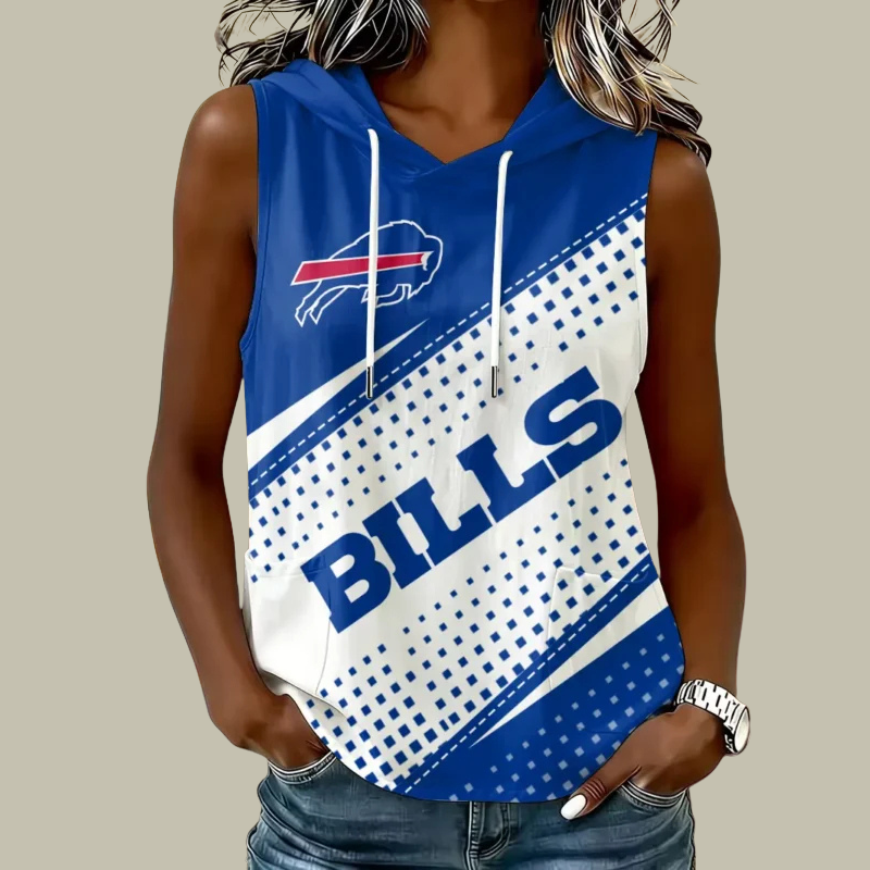 [SPECIAL OFFER] NEW CUSTOMIZED NFL03 BFB BUFFALO BILLS WOMEN'S SLEEVELESS HOODED POCKET TANK TOP