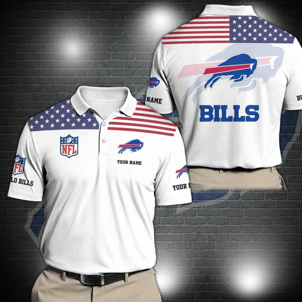LIMITED EDITION - NEW CUSTOMIZED NFL03 BFB BUFFALO BILLS POLO SHIRT