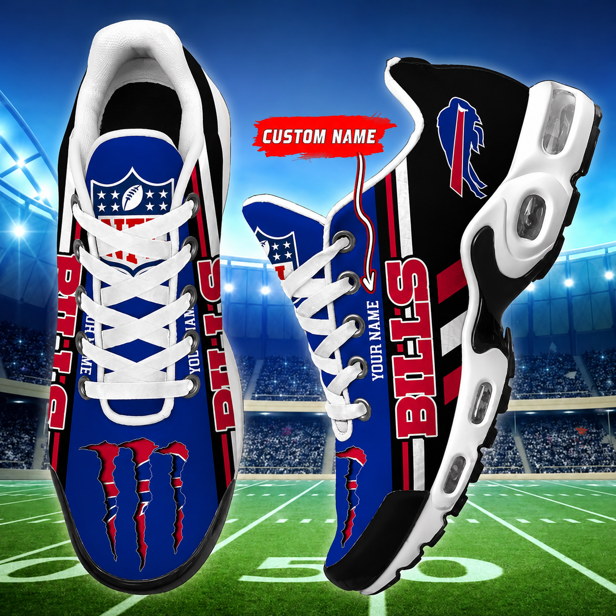 LIMITED EDITION - NEW CUSTOMIZED NFL03 BFB BUFFALO BILLS AIR MAX PLUS SNEAKERS