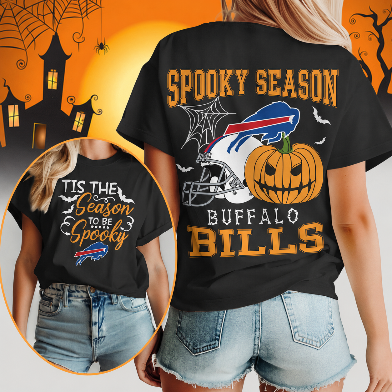 LIMITED EDITION - NEW CUSTOMIZED NFL03 BFB BUFFALO BILLS  HALLOWEEN T-SHIRT, HOODIE & ZIP HOODIE