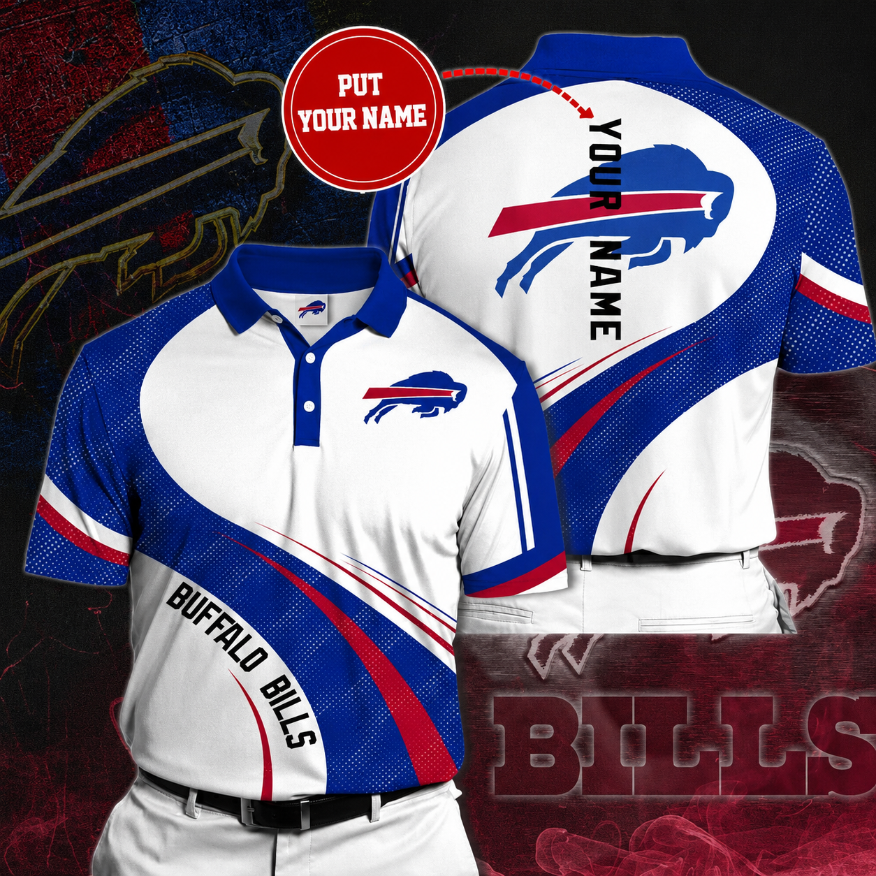 LIMITED EDITION - NEW CUSTOMIZED NFL03 BFB BUFFALO BILLS POLO SHIRT