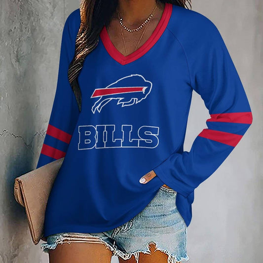 LIMITED EDITION - NEW CUSTOMIZED NFL03 BFB BUFFALO BILLS WOMEN'S V-NECK LONG SLEEVED SHIRT