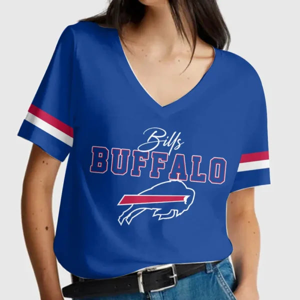 LIMITED EDITION - NEW CUSTOMIZED NFL03 BFB BUFFALO BILLS V-NECK FEMALE SHIRT