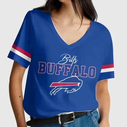 LIMITED EDITION - NEW CUSTOMIZED NFL03 BFB BUFFALO BILLS V-NECK FEMALE SHIRT