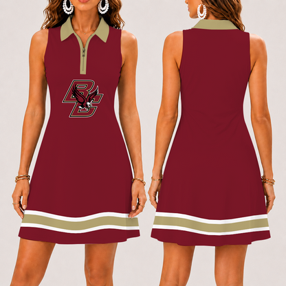 [FAN FAVORITE] NEW CUSTOMIZED NCAA MFF03 BOE BOSTON COLLEGE EAGLES WOMEN'S ZIP SLEEVELESS POLO DRESS