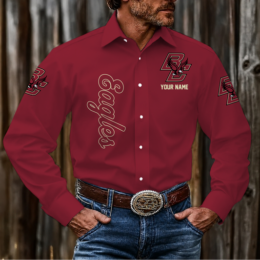 LIMITED EDITION - NEW CUSTOMIZED NCAA MFF03 BOE BOSTON COLLEGE EAGLES MEN'S LONG SLEEVE BUTTON-UP SHIRT