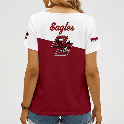 [FAN FAVORITE] NEW CUSTOMIZED NCAA MFF03 BOE BOSTON COLLEGE EAGLES V-NECK FEMALE SHIRT