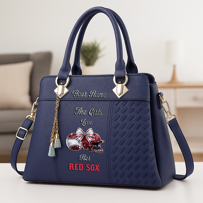 LIMITED EDITION - NEW CUSTOMIZED MLB03 BRS BOSTON RED SOX ZIP HANDBAG MULTICOLOR