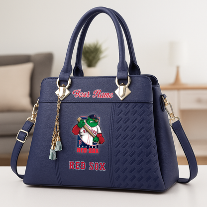 LIMITED EDITION - NEW CUSTOMIZED MLB03 BRS BOSTON RED SOX ZIP HANDBAG MULTICOLOR