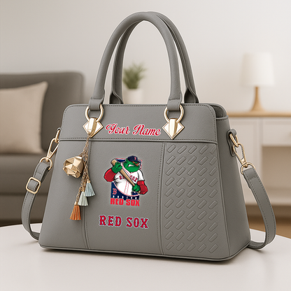 LIMITED EDITION - NEW CUSTOMIZED MLB03 BRS BOSTON RED SOX ZIP HANDBAG MULTICOLOR