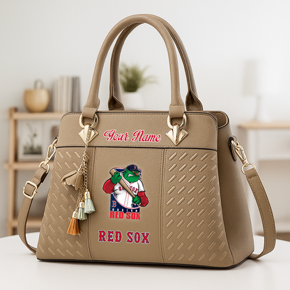 LIMITED EDITION - NEW CUSTOMIZED MLB03 BRS BOSTON RED SOX ZIP HANDBAG MULTICOLOR